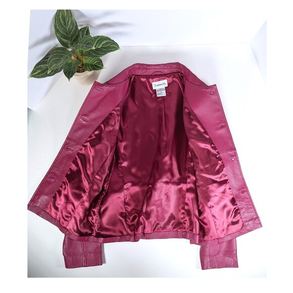 Chadwick's Leather Jacket Pink Magenta Buttons Pockets Lined Size 12 NWOT - Picture 8 of 9